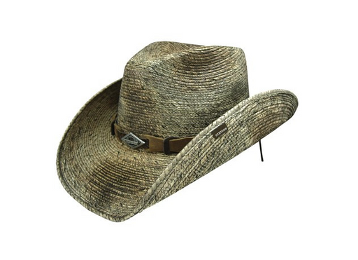 Stetson Straw Hat Stained / Burned with leather hat band and silver metal logo