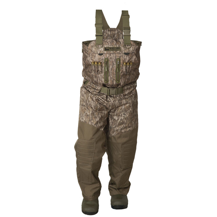 Banded Black Label Elite Breathable Insulated belted Bib Wader camo body and solid legs with rubber boots in two variations