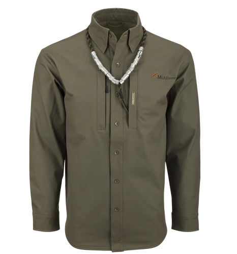 Drake McAlister Microfleece Softshell Waterfowler's full button front shirt with two chest zip pockets 