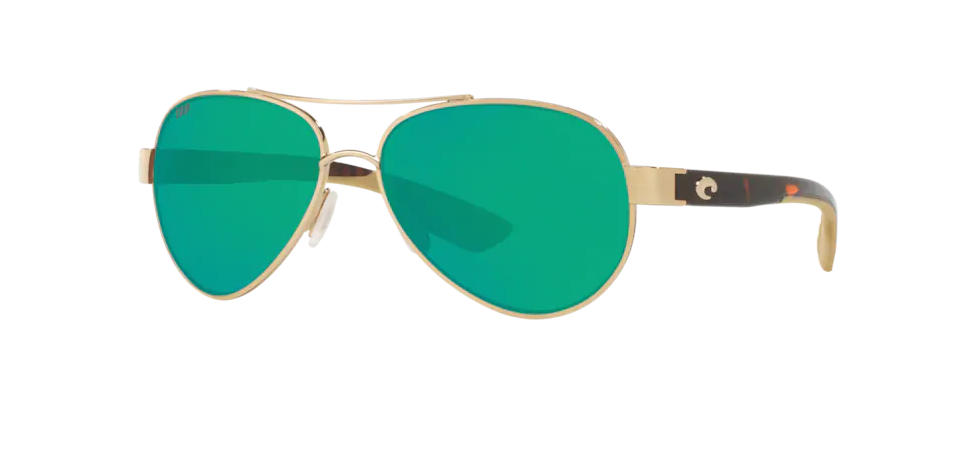rose gold metal drame sunglasses  with tortoise arms and green lense