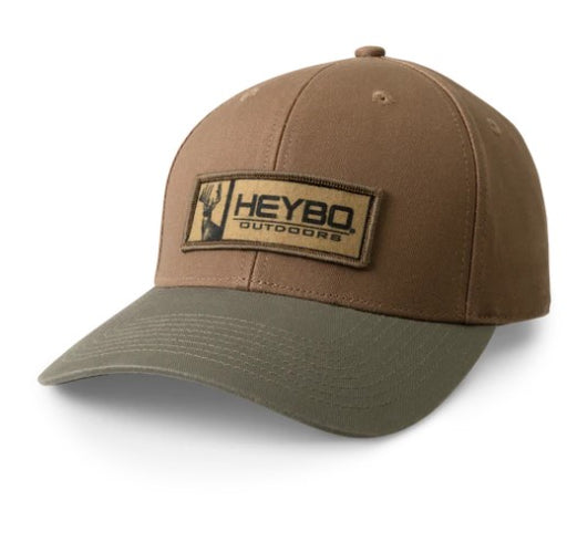 Heybo, Tri-Color Leather Patch Meshback Loden/Putty/Texas Orange hat