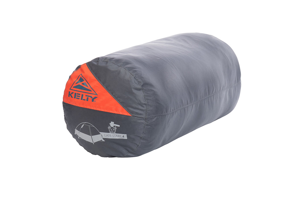 gray bag with packed tent
