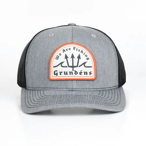 grayand black Grundens Poseidon Trucker Hat