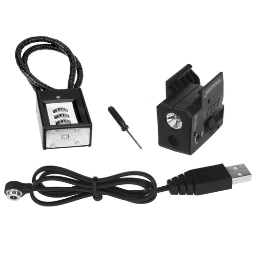Rechargeable Sub-Compact Weapon-Mounted Light lock tool and charging cord