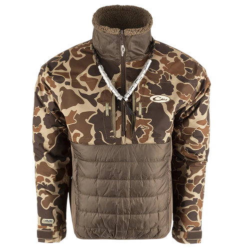 Drake  Guardian Flex Double Down Eqwader 1/4 Zip Drake Old School camo and brown with adjudtable cuffs