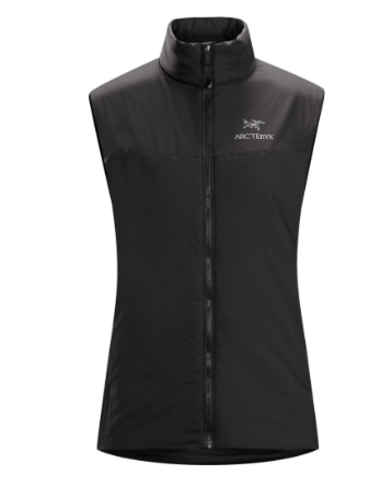 black lightweight high collar zip front vest