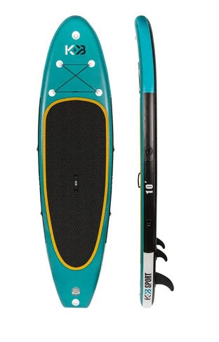 INFLATABLE PADDLE BOARD 10' - TEAL top and side view