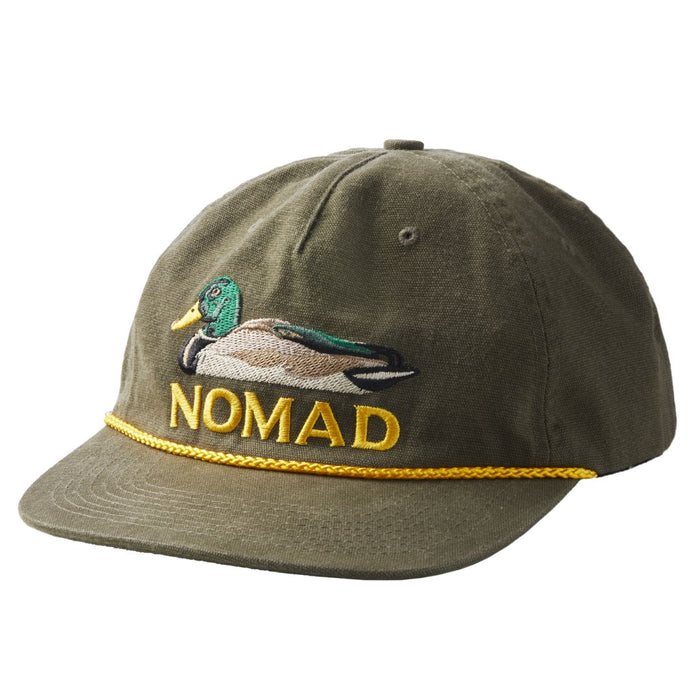 Nomad Mallard embroidery Flat Bill hat olive with gold trim rope