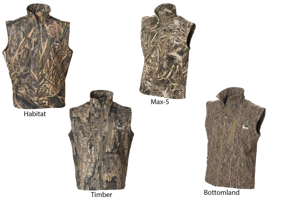 Banded Utility 2.0 Soft-Shell full zip Vest with two chest zip pockets in four camo variations
