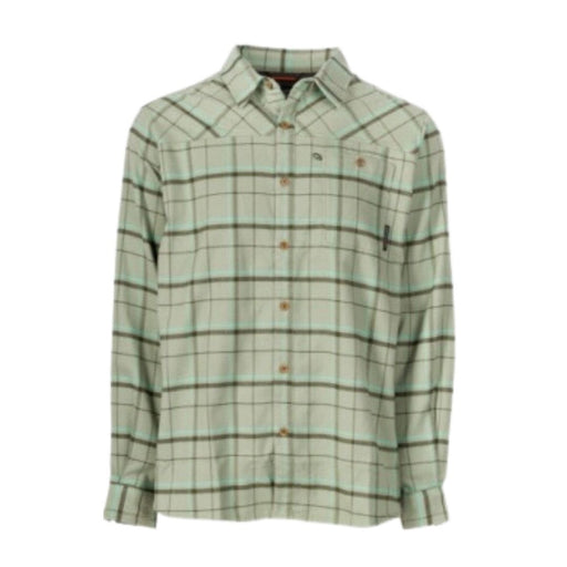 tri color green button front flannel shirt