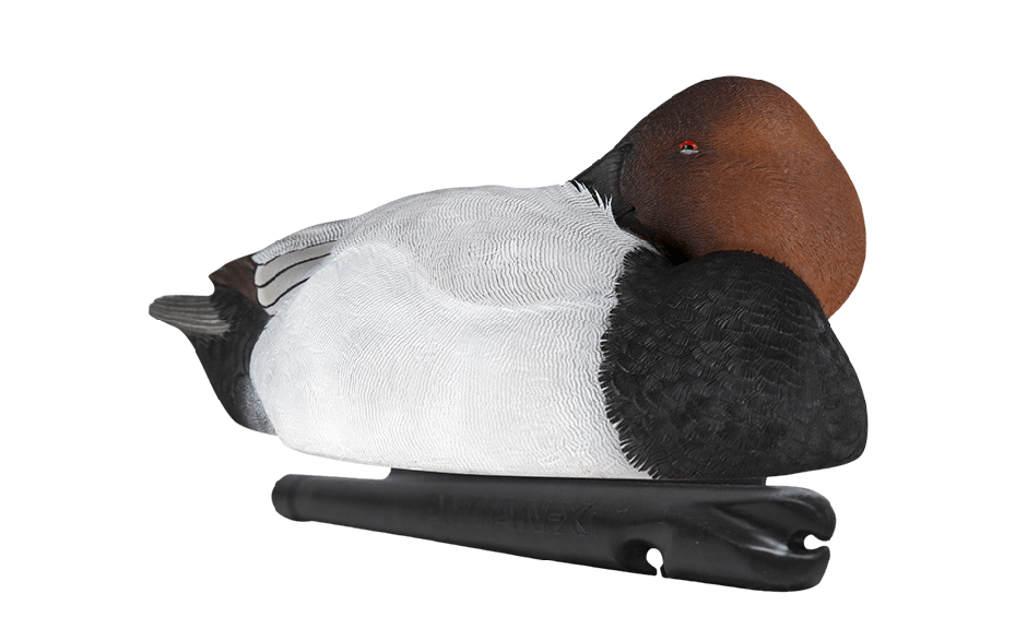 single duck white black and rust colored hunting decoy