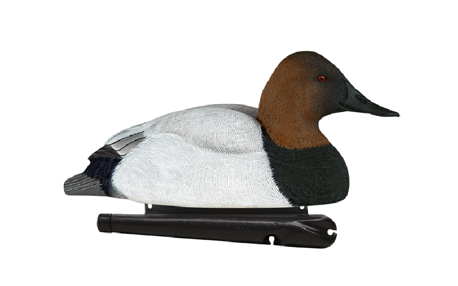 single duck white black and rust colored hunting decoy