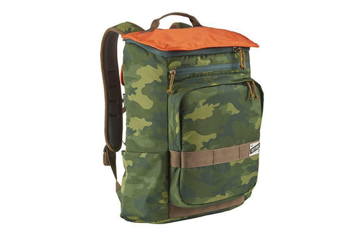 green camo backpack with orange top