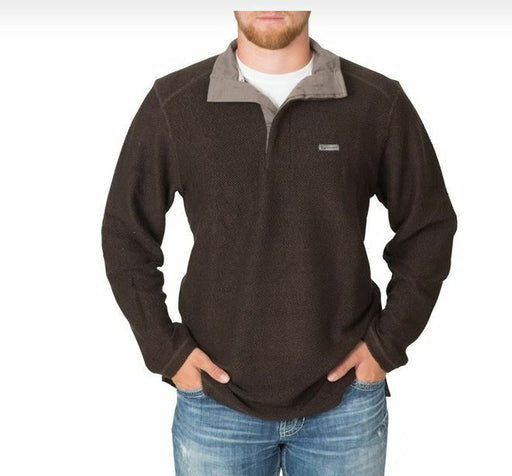 Banded Nubby Fleece Henley Men's Sweater  with collar turned down