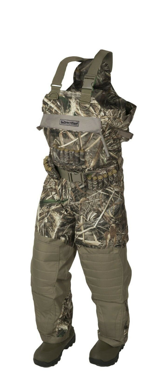 Banded Black Label Elite Breathable Insulated belted Bib Wader camo body and solid legs with rubber boots 
