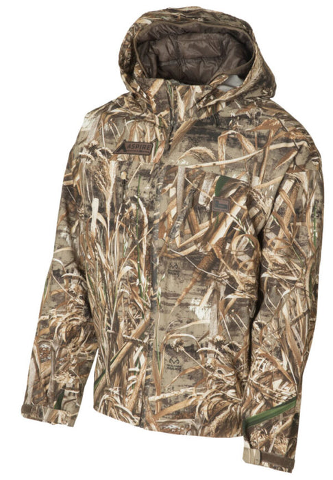 Banded ASPIRE Collection–CATALYST 3.in.1 Insulated Wader Jacket in Max 5 camo all hooded and adjustable wrists 