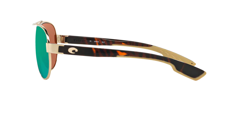 rose gold metal drame sunglasses with tortoise arms and green lense