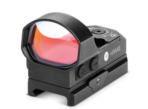 black laser sight with red lens