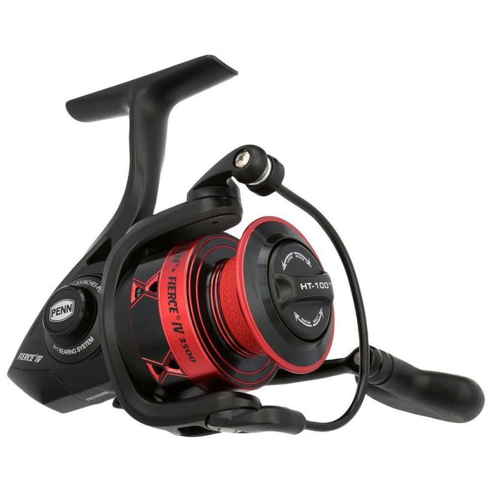 Penn Fishing Fierce IV 2500 Spinning Reel- Retrieve: Right/Left Hand matte black with red abd black spool