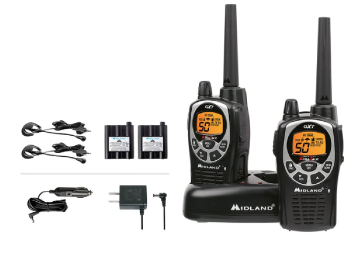 PAIR OF GXT1000 GMRS RADIOS with charging cords and base