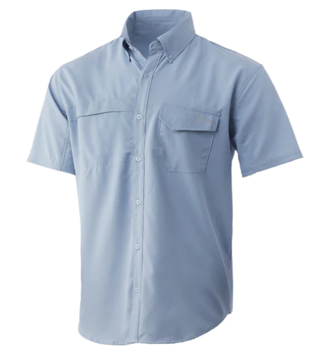 light blue solid button down front HUK, Tide Point Short Sleeve