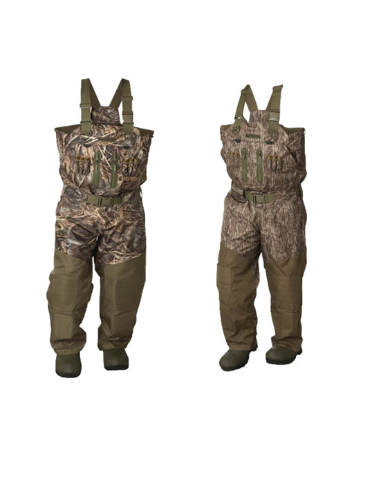 Banded Black Label Elite Breathable Insulated belted Bib Wader  camo body and solid legs with rubber boots in two variations