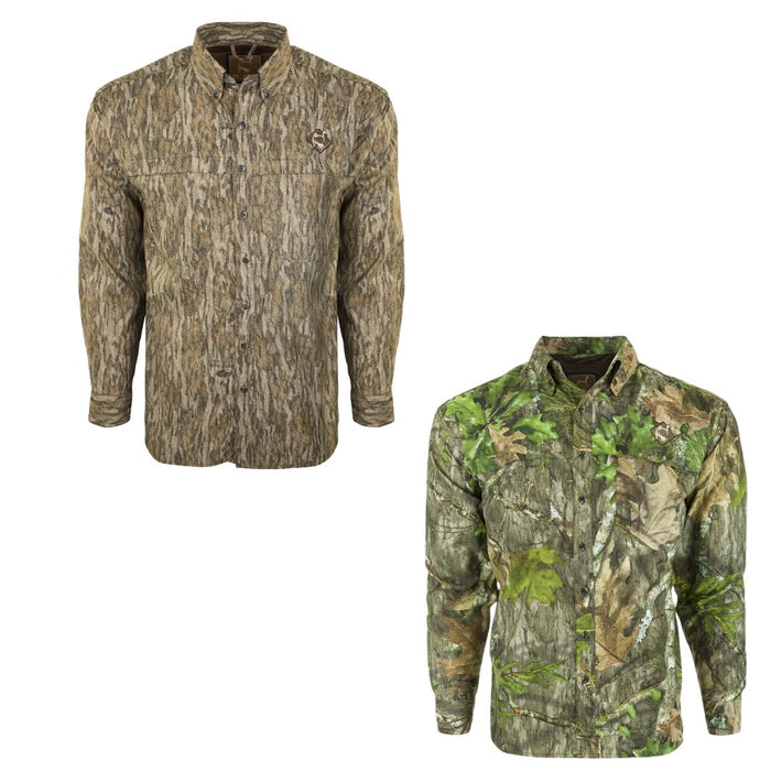 Drake Mesh Back Flyweight full button Shirt with teo chest pockets in two camo variations