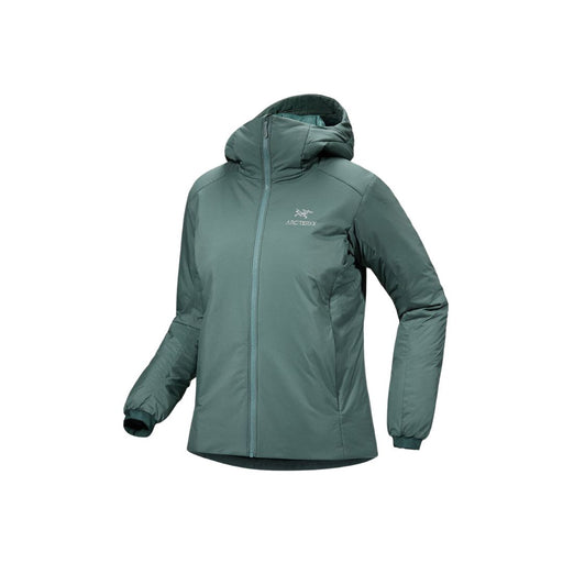 light green hooded jacket with  high collar zip front pockets on the side
