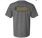 gray tee shirt with gold Avery logo circled in green