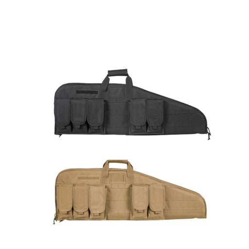 two Rifle Assault Cases one black one tan both with multiple pockets 