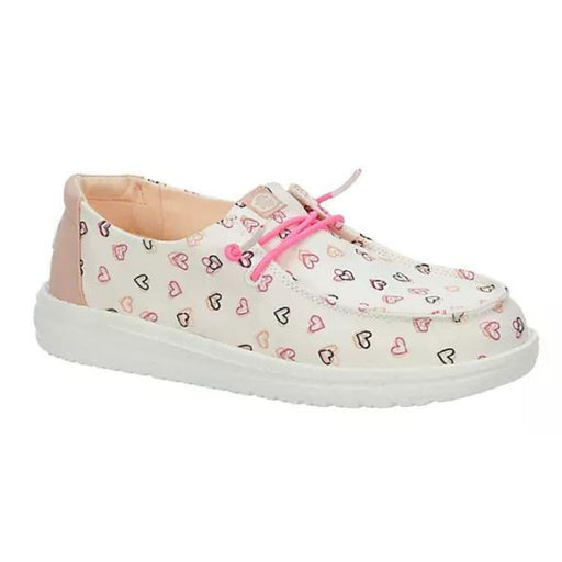 White pink and maroon Hey Dude Wendy Double Hearts youth shoe