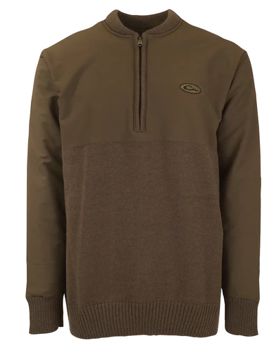 Drake Wool Quarter Zip Sweater with elastic waist and cuffs brown 