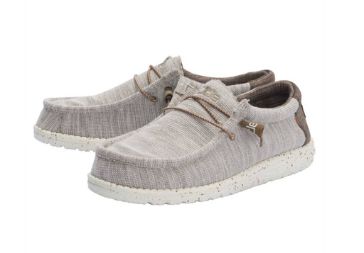 HeyDude, Wally Stretch-Limestone stripe and brown heels white soles with brown specks
