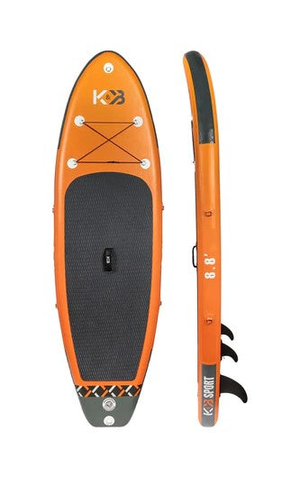 INFLATABLE PADDLE BOARD 8.8'- Orange top and side view