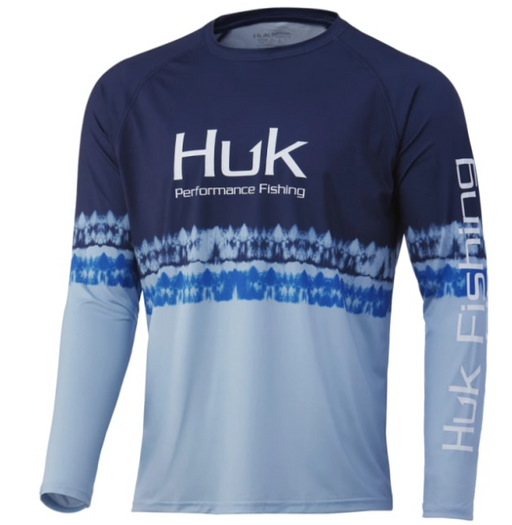 HUK, Men's Salt Stripe Pursuit Shirt- Deep Ocean Blue long sleever performnce shirt