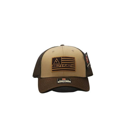 Molly's Place Low Pro Trucker Hat brown and tan with flag logo on front