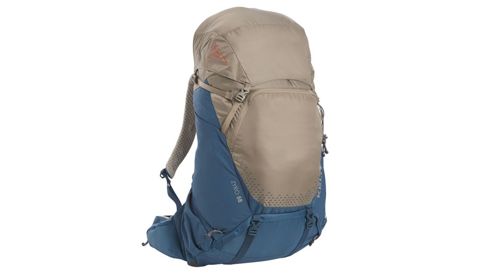 tan and blue hiking backpack