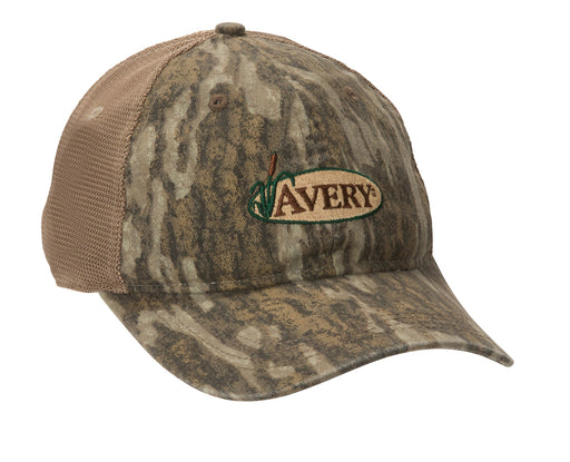 camouflage cap with Avery logo and brown mesh back