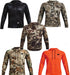five hoodies one hunting orange one black camo and three in different camo prints