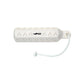 All white dog textured dog toy with white cord attached. 