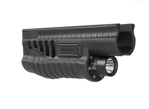 Nightstick, Polymer Shotgun Forend for Mossberg 500/590/590A1/Shockwave with White Light & Switch Activated Battery Safe Mode - Black