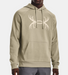 model wearing tan draw string hoodie with Under Armour logo is antlers and tan bottoms