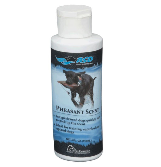 Flip cap bottle of Pheasant Scent with a dog carrying a pheasant 