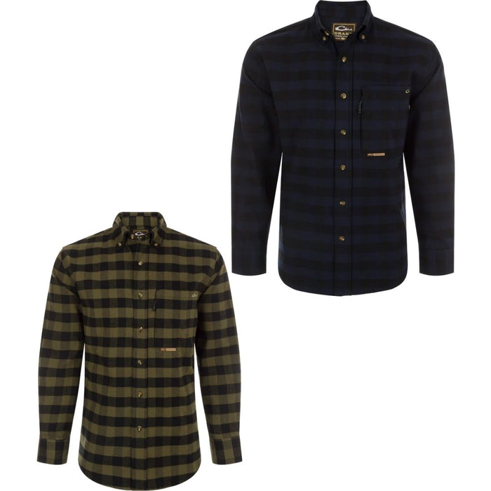 Drake Autumn Brushed Twill Plaid  full button frontLong Sleeve in two color variations