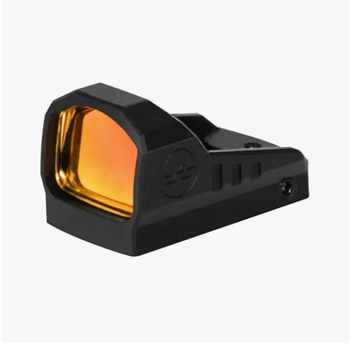 black fire arm optic sight orange lens