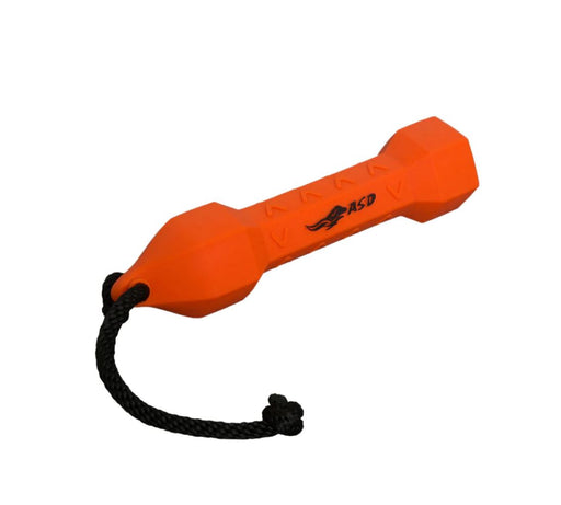 Neon orange tog toy with black cord