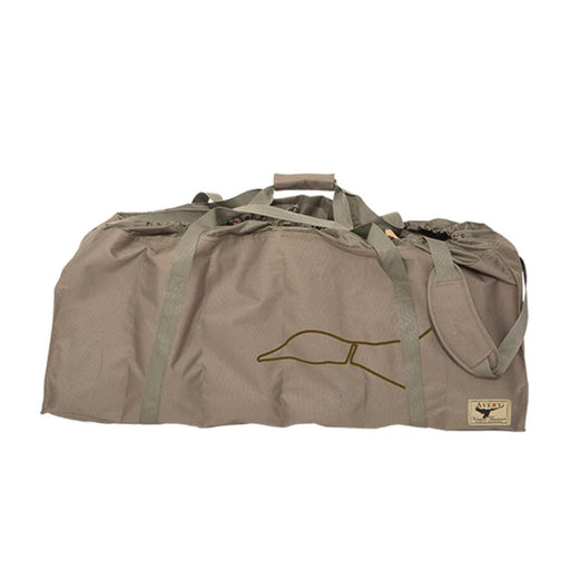 tan duffle bag with shoulder strap and handles