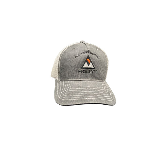 Molly's Place Richardson hat in gray and white with embroidered Molly's Fuel Your Adventure hat