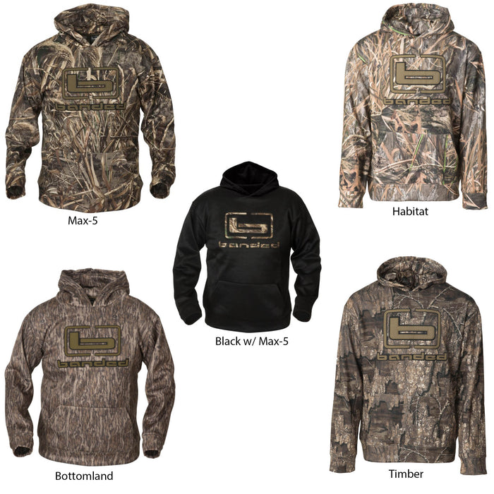 Banded Camo Men's Logo Hoodie in five variations  four camo and one black with camo logo
