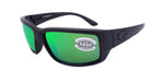 black sunglasses with green mirror lenses